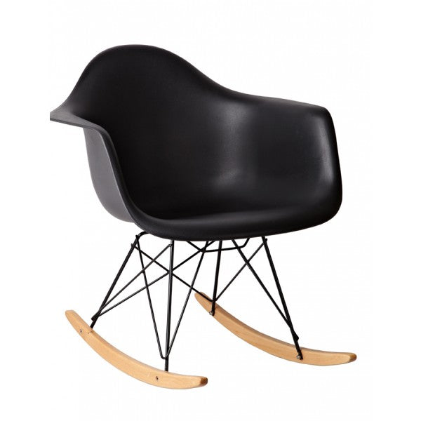 Eames RAR rocking chair replica with chrome frame and maple runners, UK