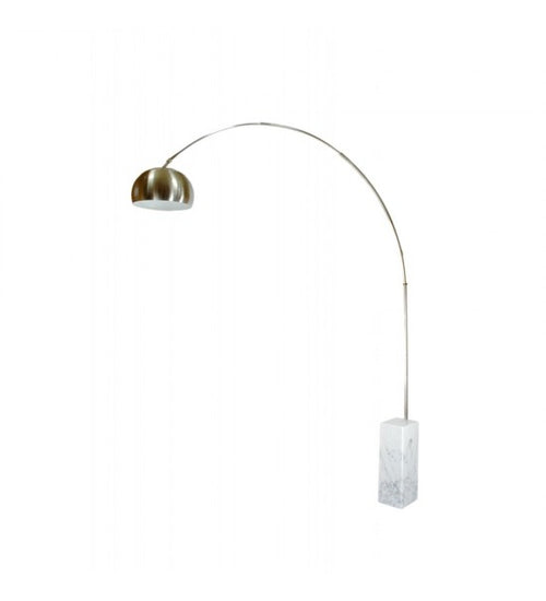 Arco floor lamp replica with Carrara marble base and stainless steel arc, UK