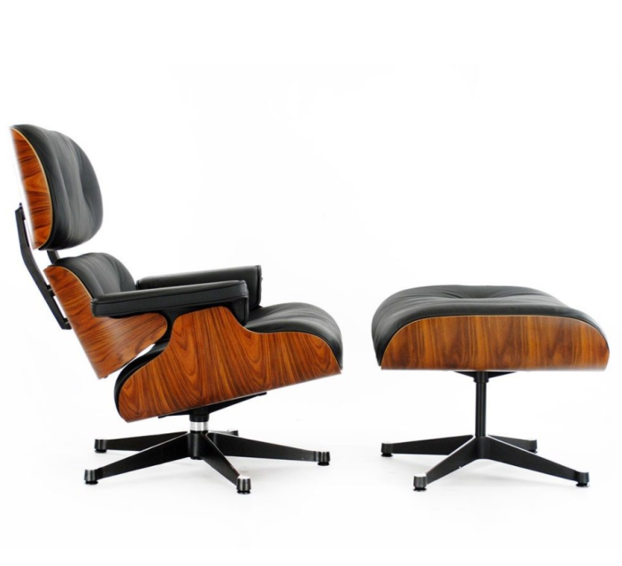 Eames Lounge Chair and Ottoman replica in black Italian leather, UK