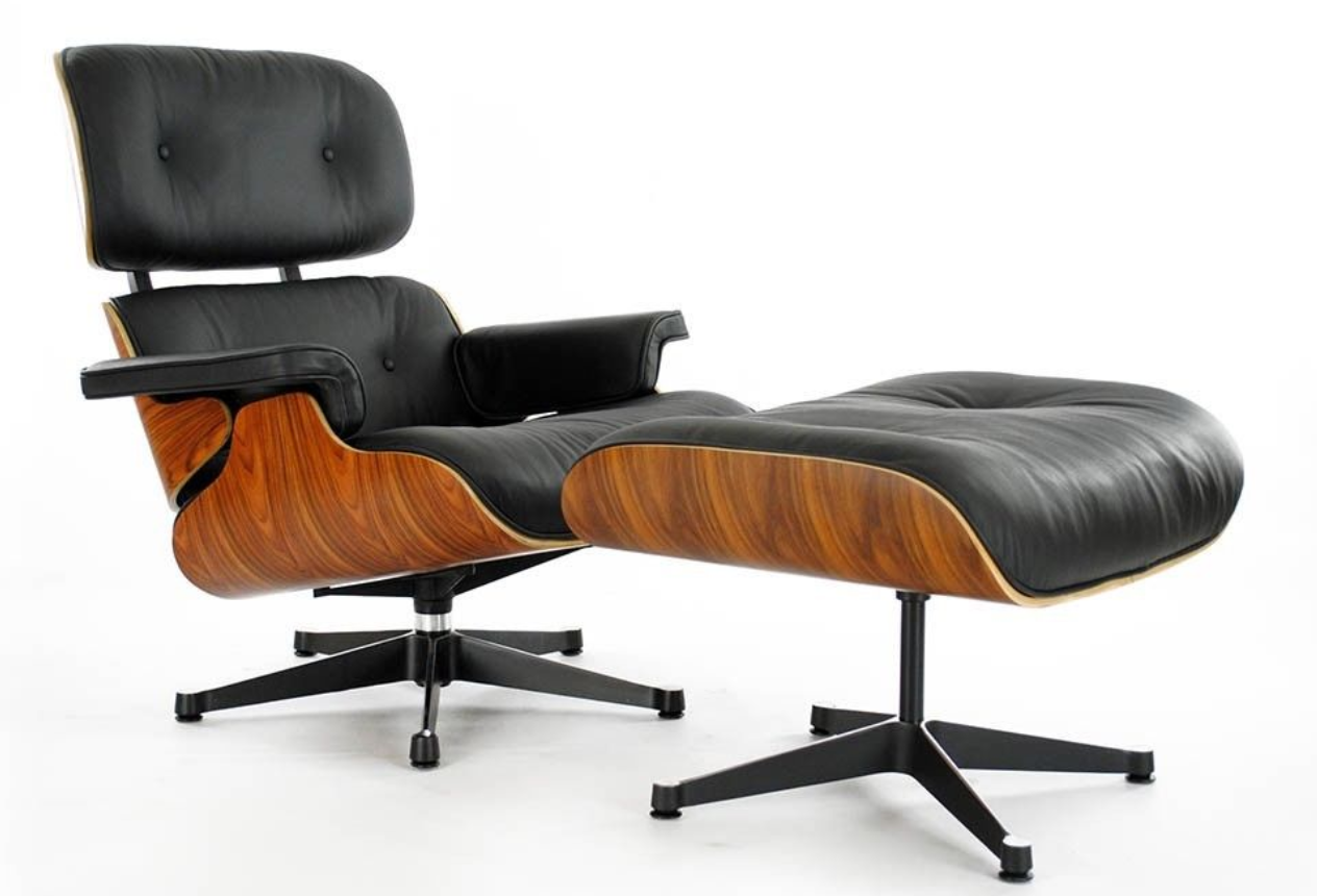 Eames Lounge Chair and Ottoman black leather replica, additional view, UK
